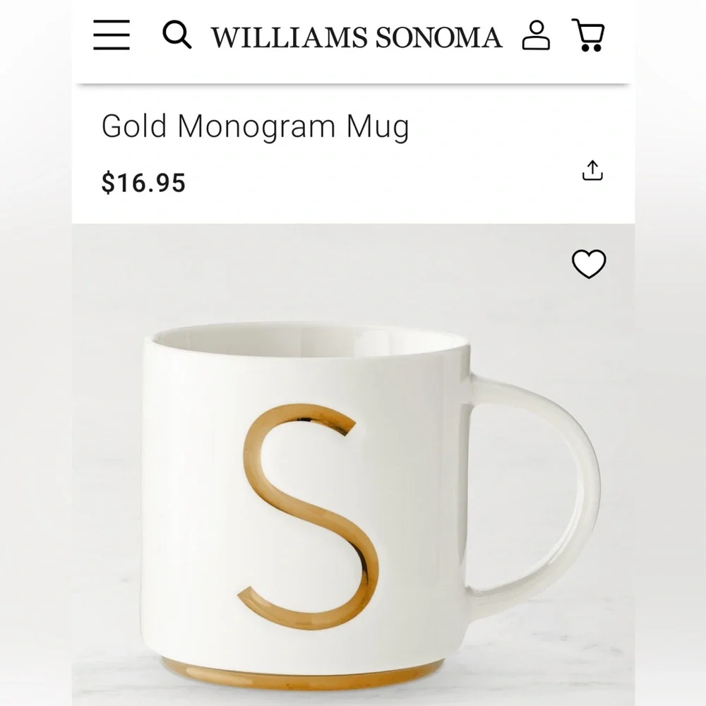 Williams Sonoma White Mug with Gold Lettering