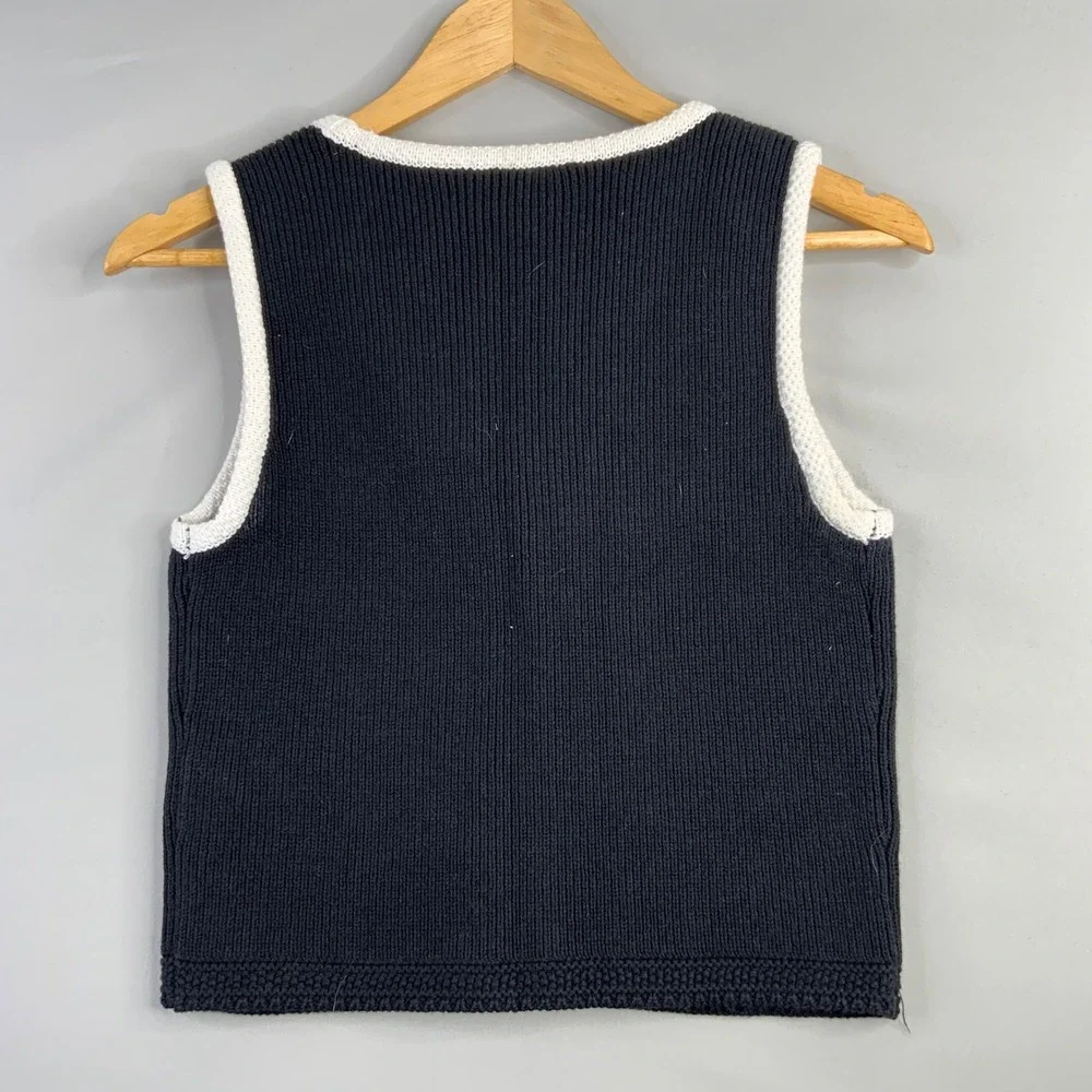 Abercrombie Fitch V-Neck Button Front Sleeveless Knit Vest Top Navy White S