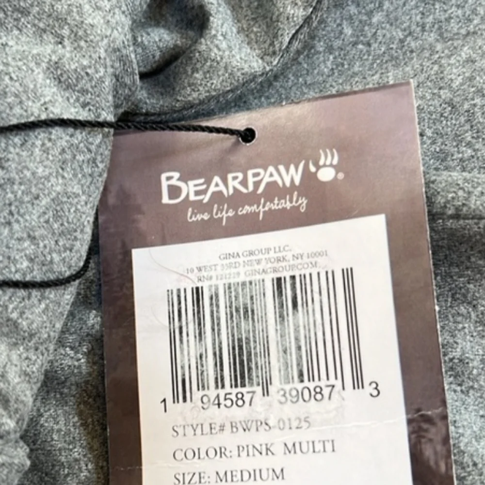 New! BearPaw grey/pink multi two piece pajama set.