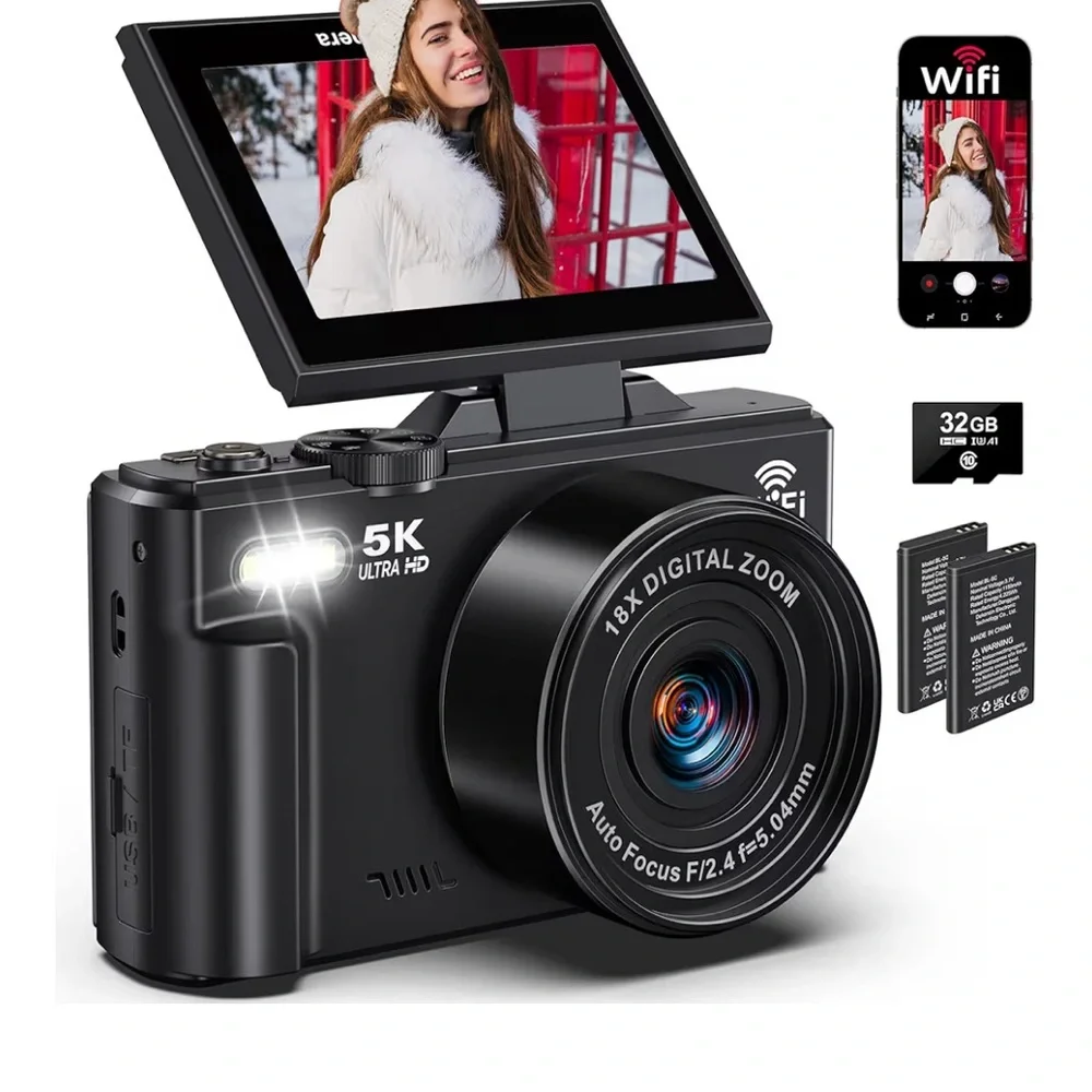 Digital Camera with Flip Screen - Black