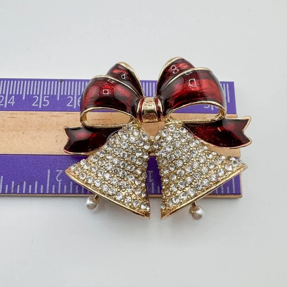 Vintage Anne Klein Jingle Bell Ribbon Brooch Festive Glam Timeless Elegance