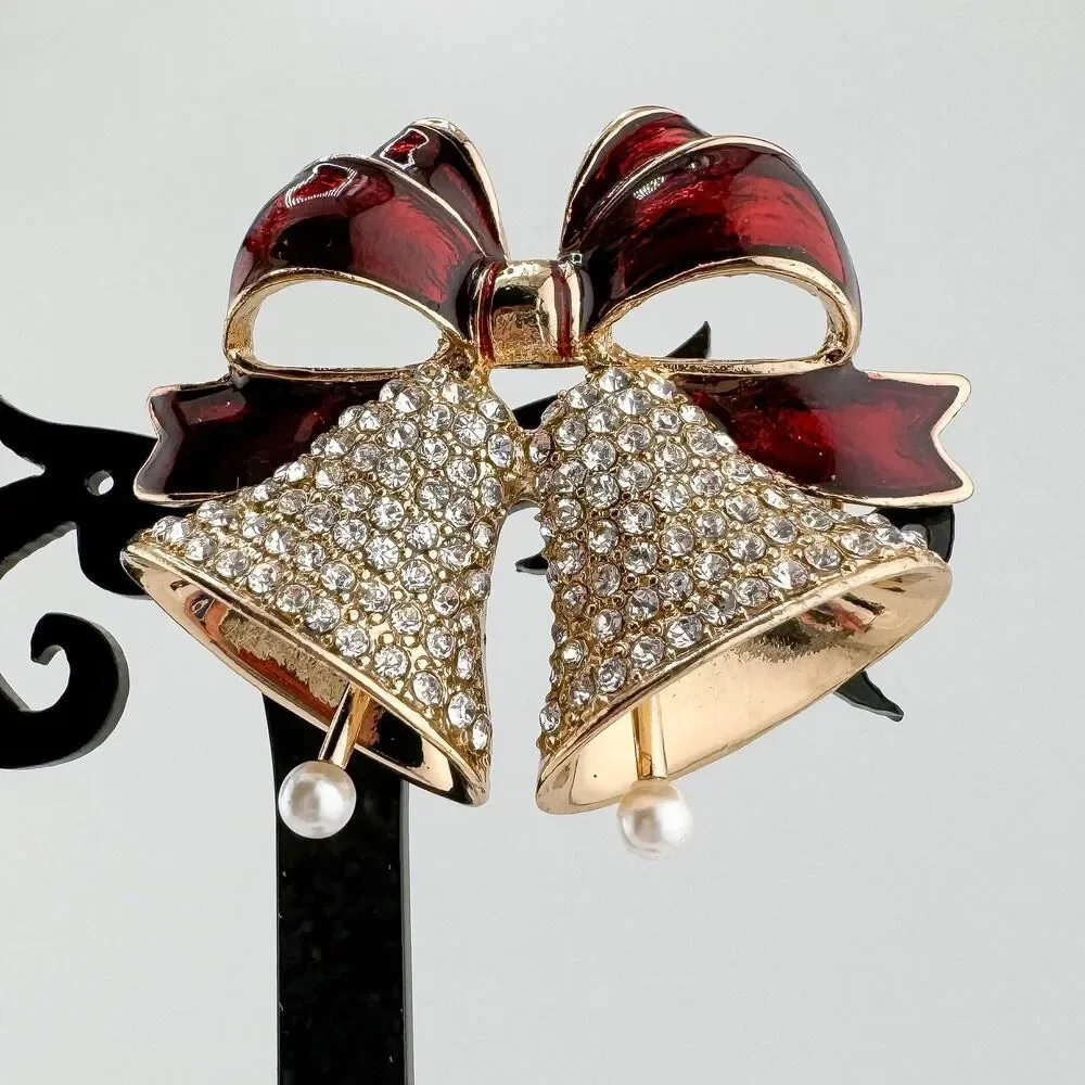 Vintage Anne Klein Jingle Bell Ribbon Brooch Festive Glam Timeless Elegance