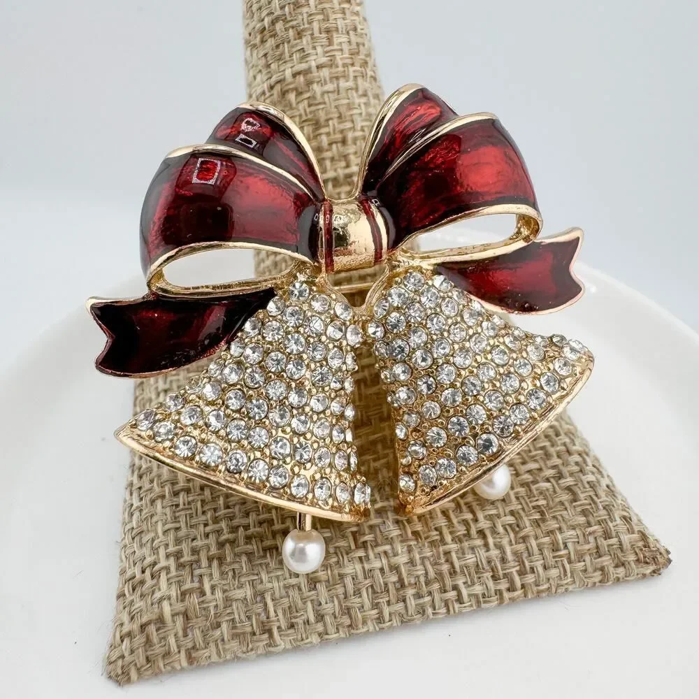 Vintage Anne Klein Jingle Bell Ribbon Brooch Festive Glam Timeless Elegance