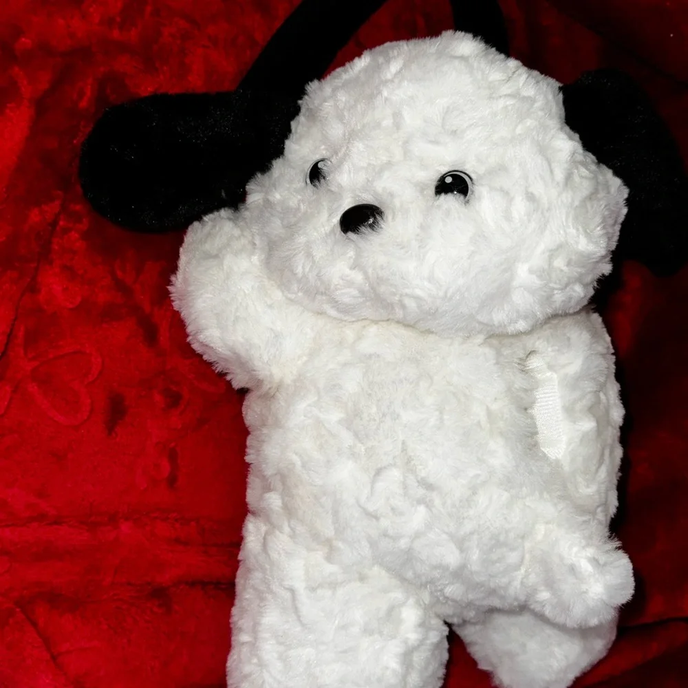 Plush Puppy Dog Stuffed Animal Tissue Box Holder- White and Black