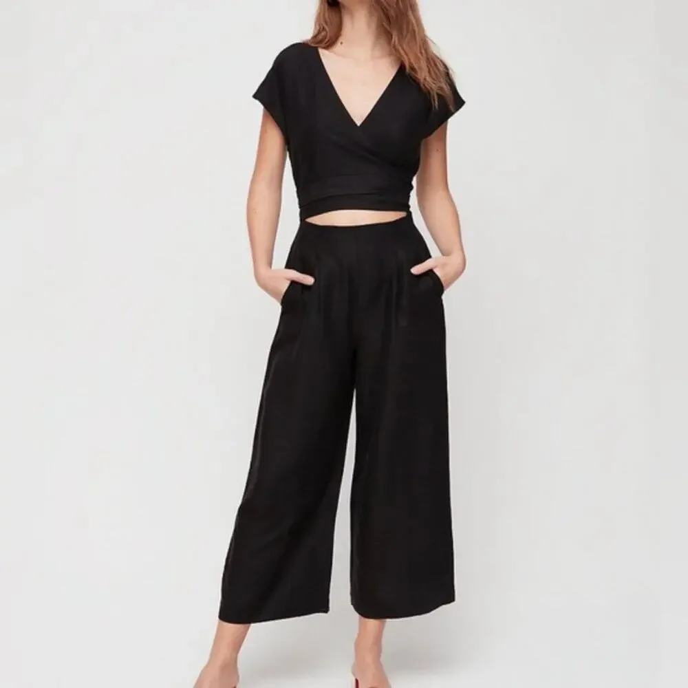 Aritzia Wilfred Brax Linen Blend Cut Out Jumpsuit Women's Size 2 Black Wide Leg