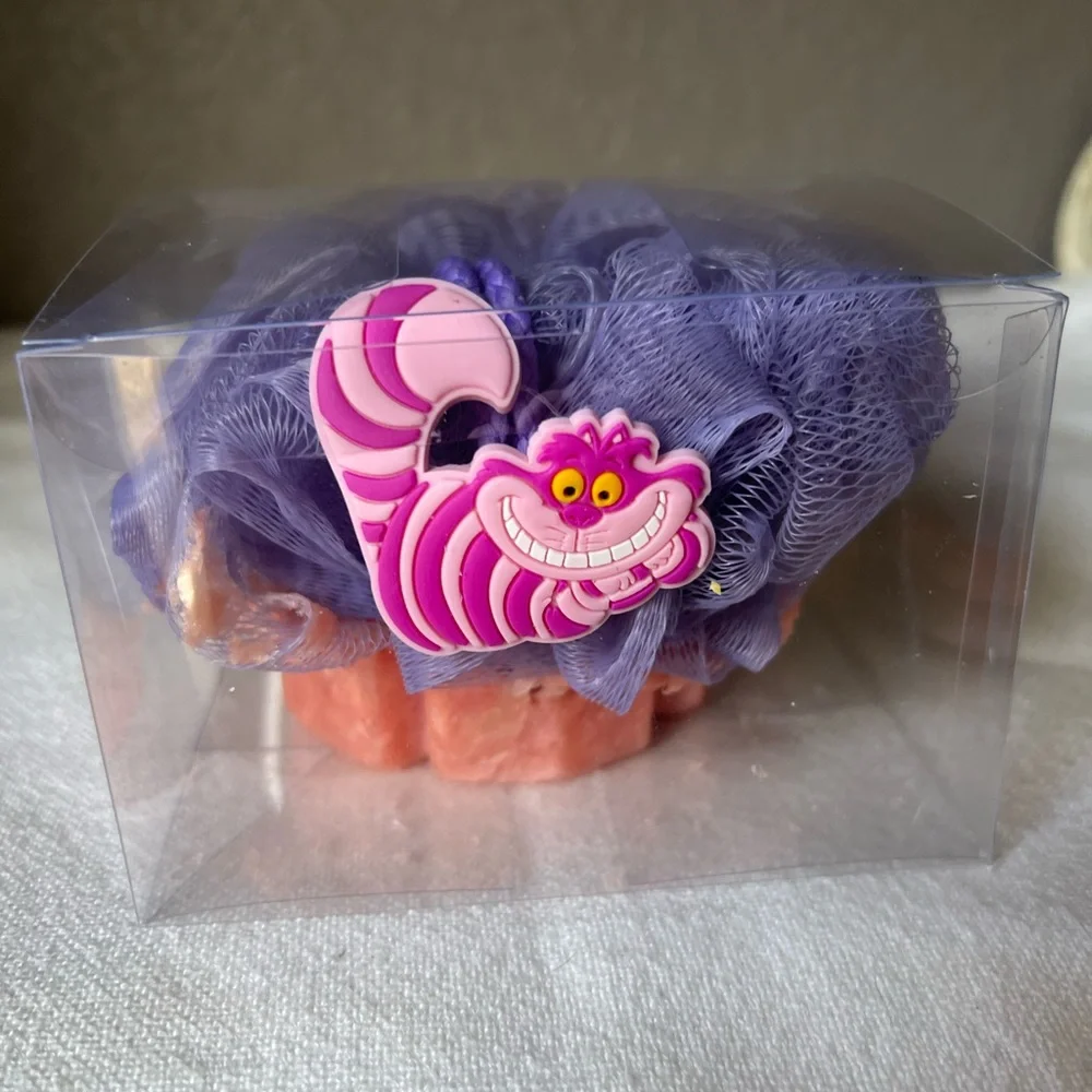 Watermelon soap Purple Shower Pouf with Cheshire Cat Design