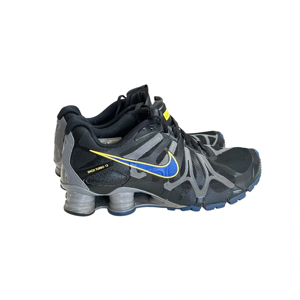 Nike Shox Turbo 13 Mens Black Blue Yellow Running Shoes - Size 8