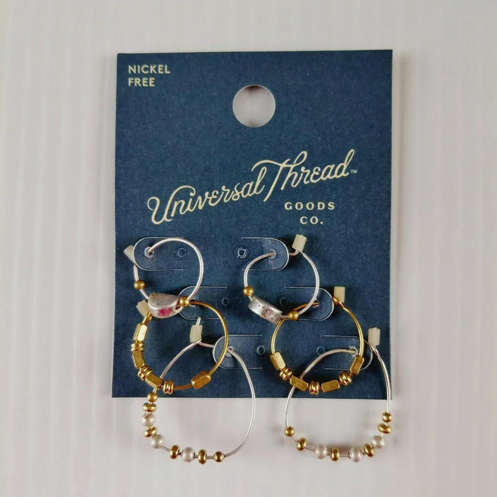 Universal Thread Silver & Gold Tone Beaded Hoop Earrings Bundle Fashion Jewelry