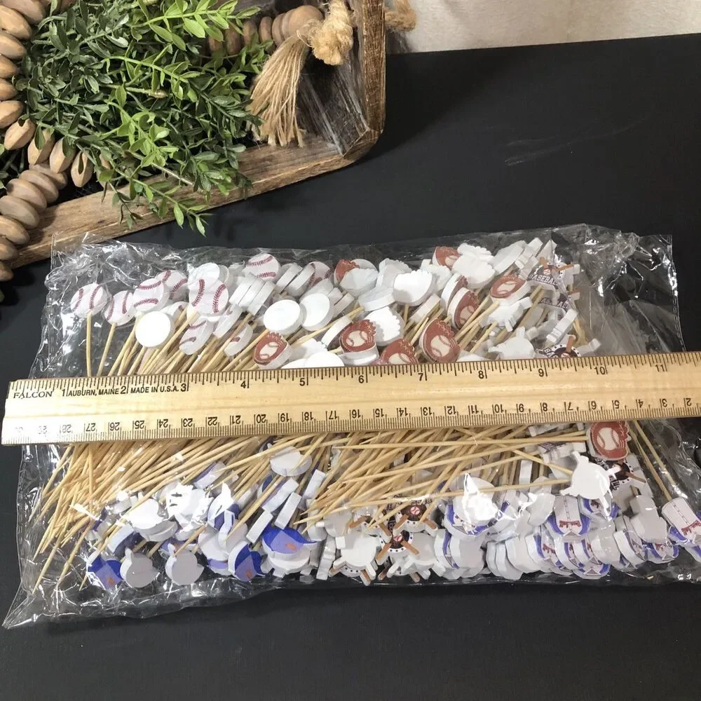 200+ ct. Baseball Theme Cupcake, Food, Cake Topper B-Day Wood Party Picks