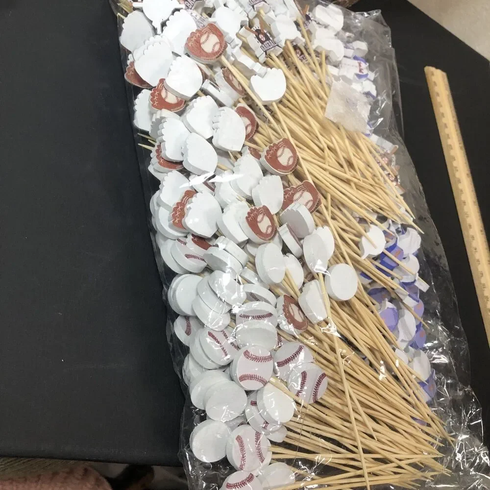 200+ ct. Baseball Theme Cupcake, Food, Cake Topper B-Day Wood Party Picks