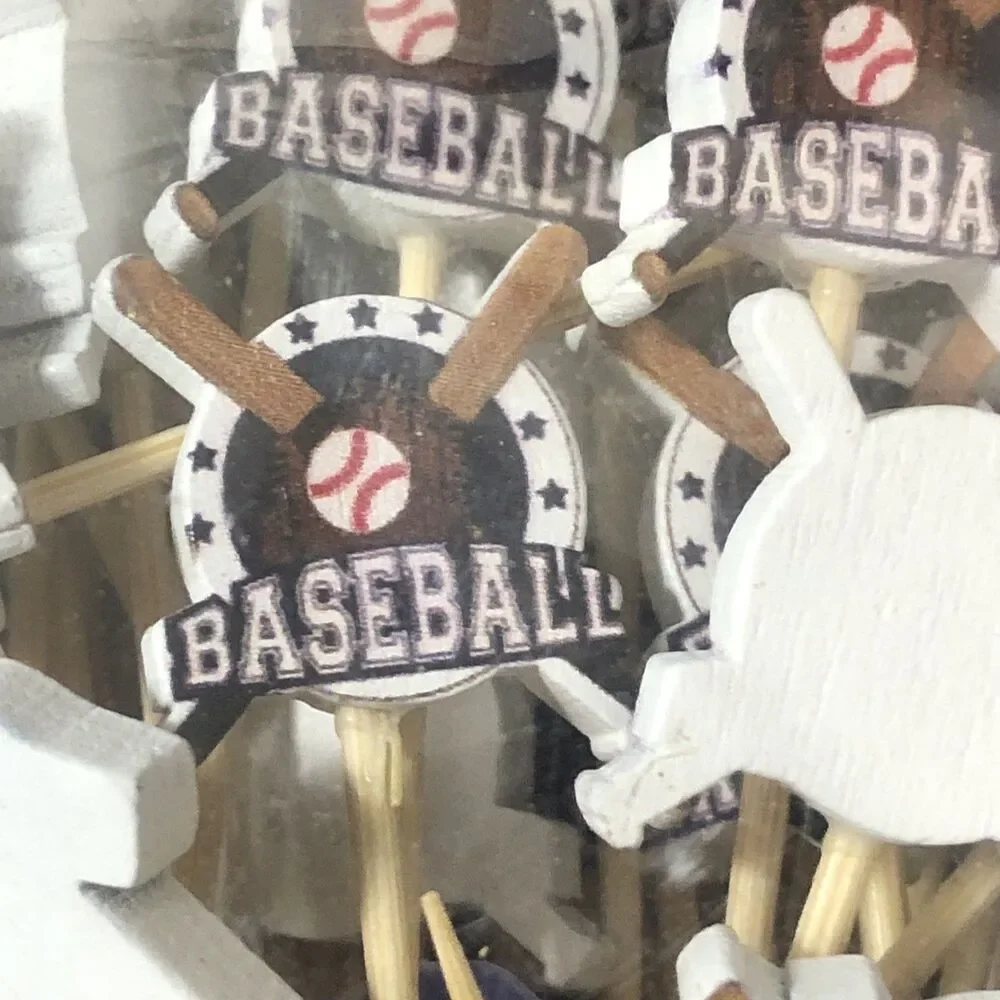 200+ ct. Baseball Theme Cupcake, Food, Cake Topper B-Day Wood Party Picks