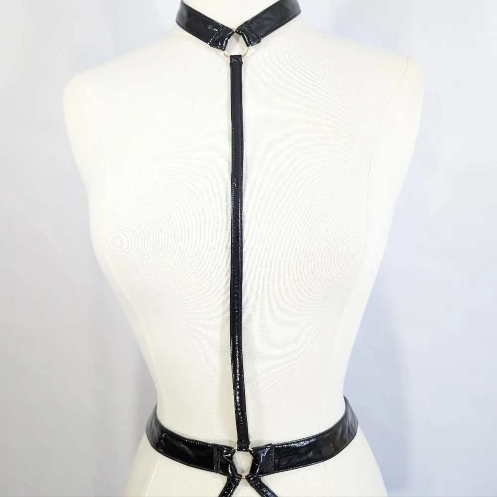 Victoria's Secret Lingerie New Choker Thong XL Faux Black Leather VS One Piece