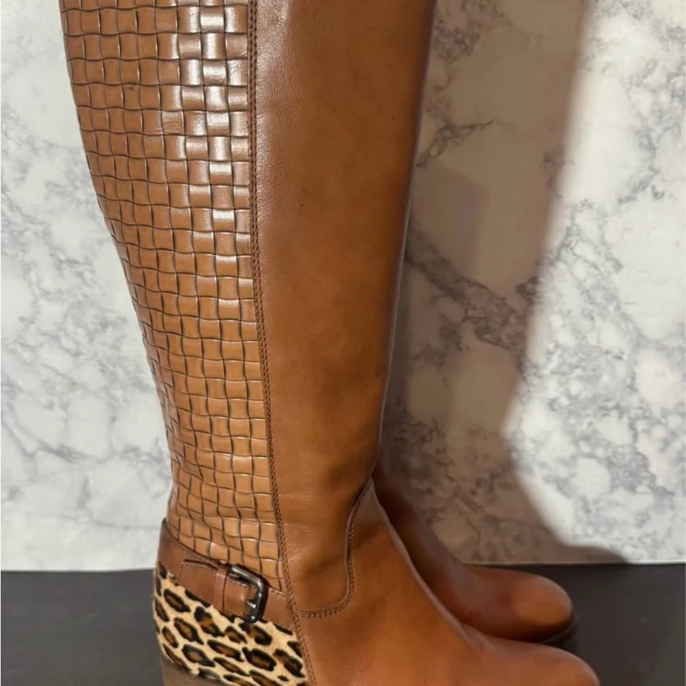 Sesto Meucci Brown Over the Knee Boots with Leopard Accent