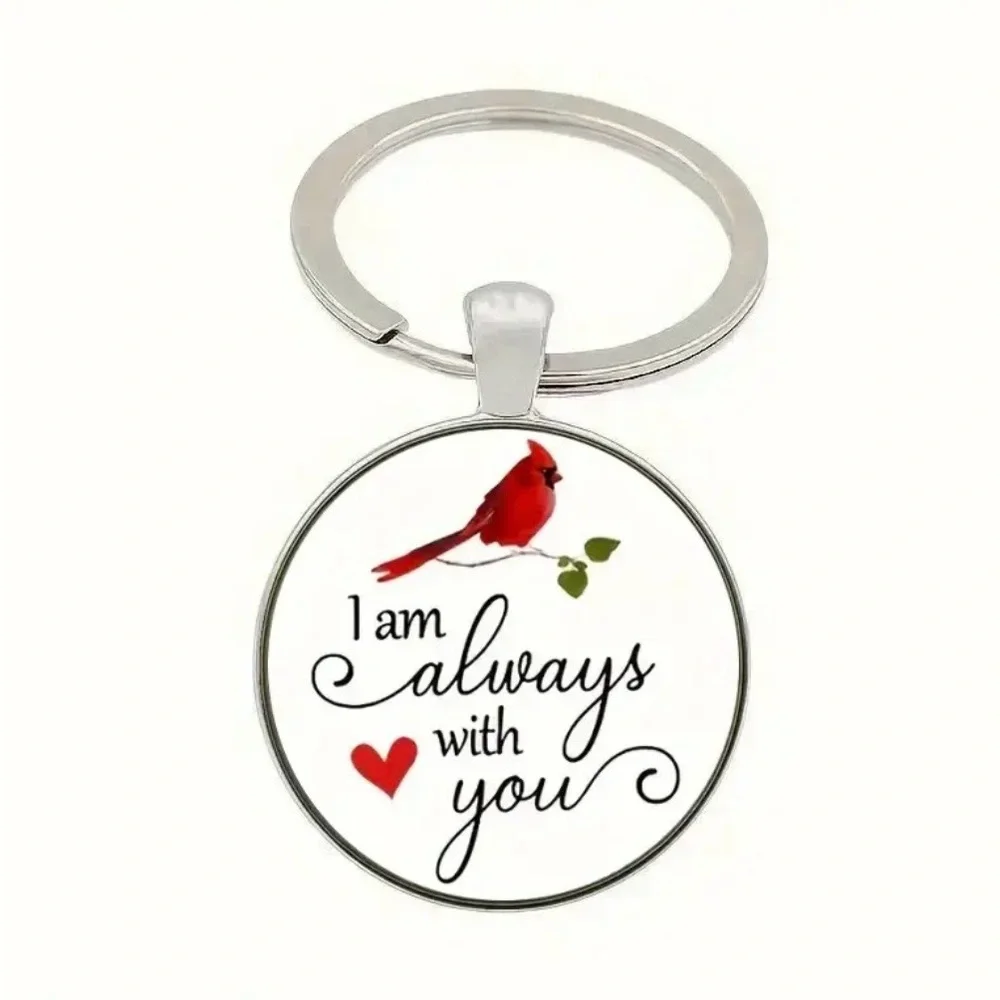 Red Cardinal Keychain with “I am always with you” phrase, NEW