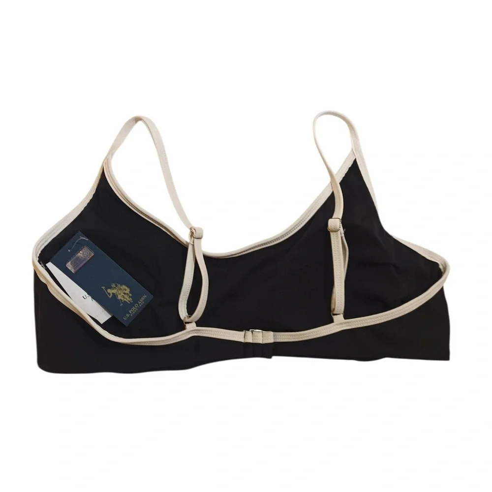 US. Polo Assn. Fire Island Sport Swimsuit Top Black White Junior Size XL 15/17