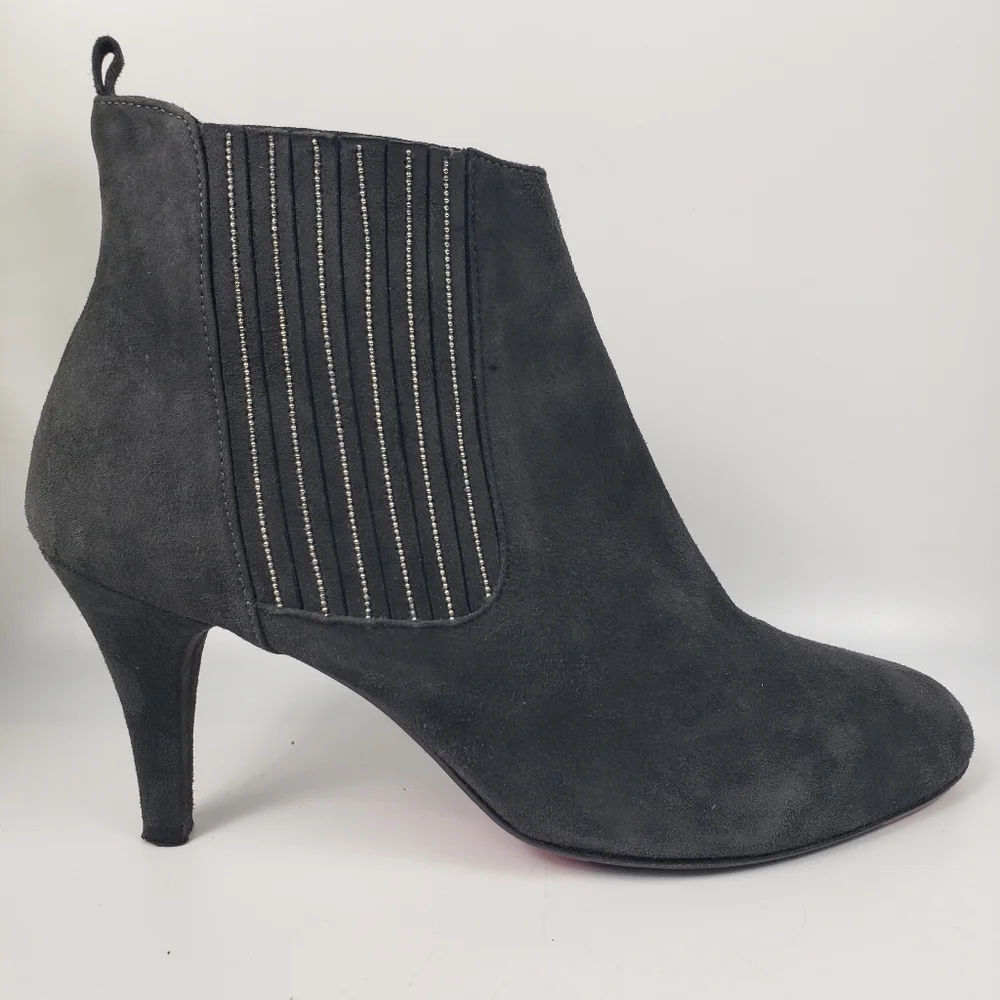 Haute Footure Bootie Gray Suede Leather w/ Silver Beads Ankle Euro 39.5 US 8.5