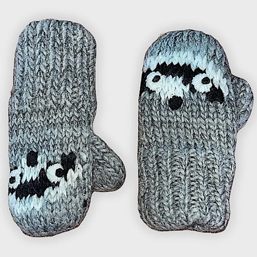 Gray Raccoon Knitted Warm Toddler Mittens