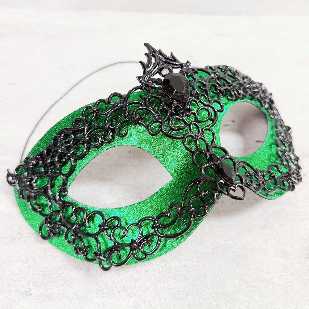 Mens masquerade mask, Black green mask, Venetian mask, Prom mask, 2 in 1 mask