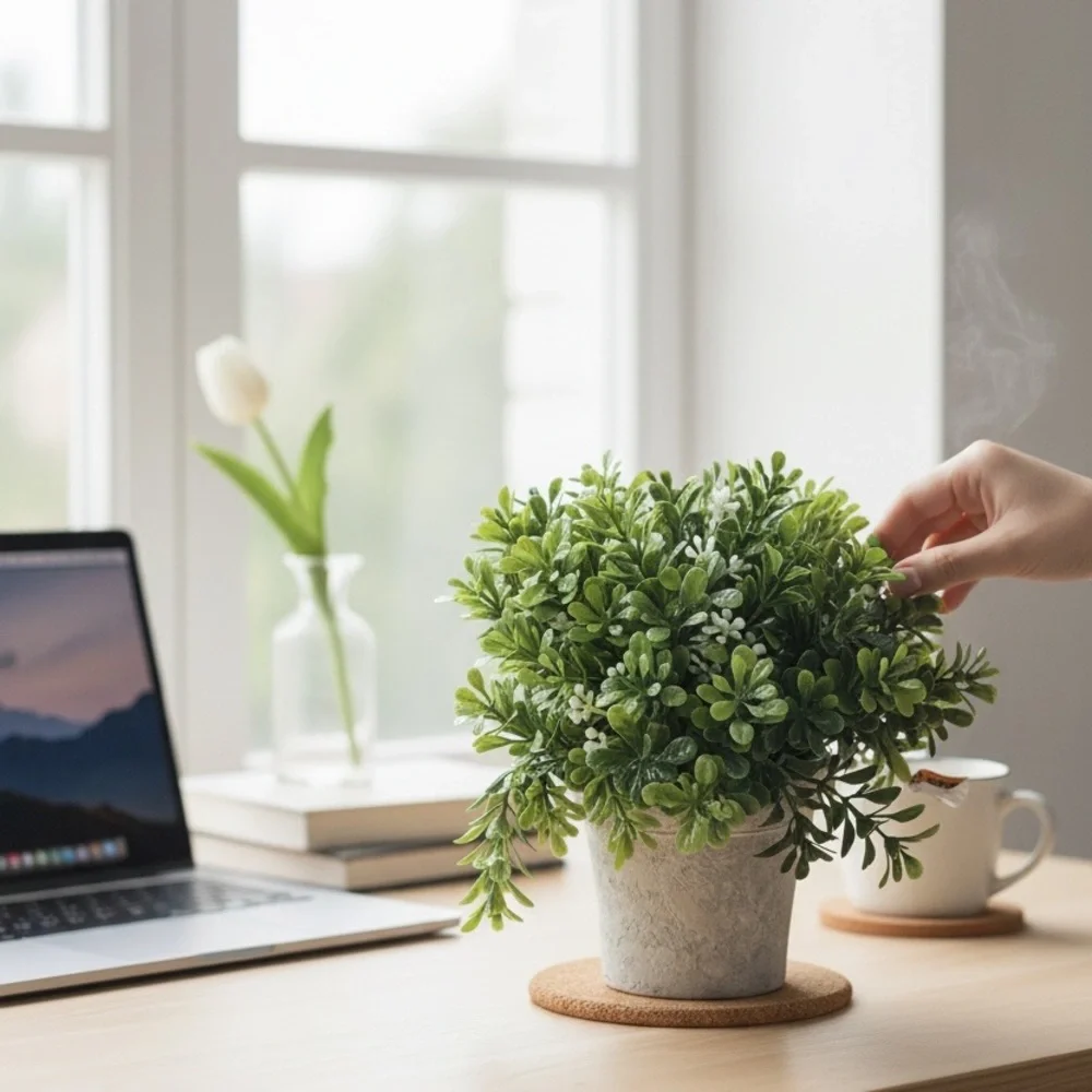 Elegant White Planter with Lush Greenery