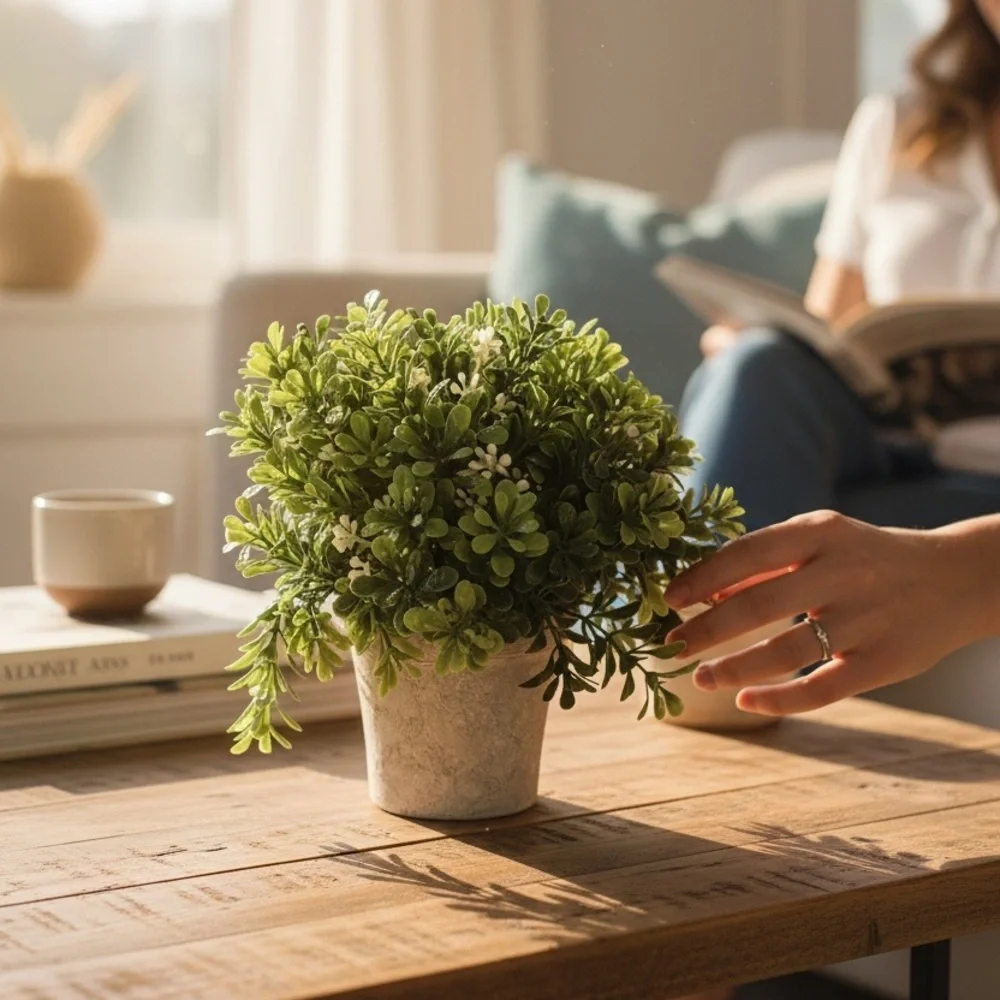 Elegant White Planter with Lush Greenery