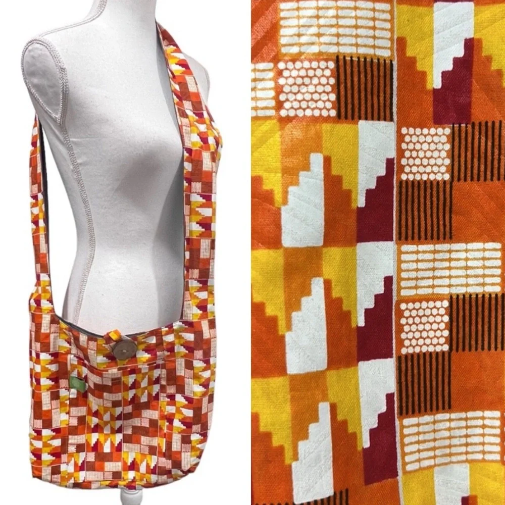 NWOT TIMBALI CRAFTS African Geometric Print Lucy Cloth Hobo Sling Bag