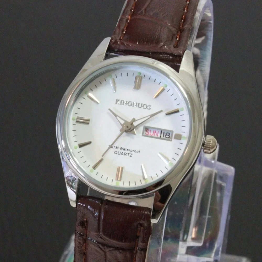 Women's Contemporary Dress Watch Silver With Brown Strap 28mm