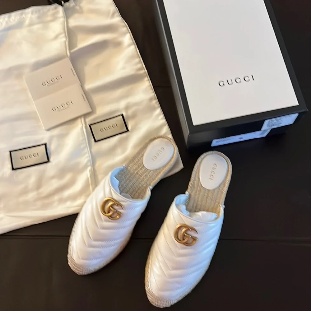GUCCI Marmont Double G Espadrilles Nappa Charlotte White EUR 41 US 10
