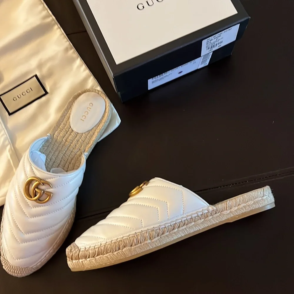 GUCCI Marmont Double G Espadrilles Nappa Charlotte White EUR 41 US 10