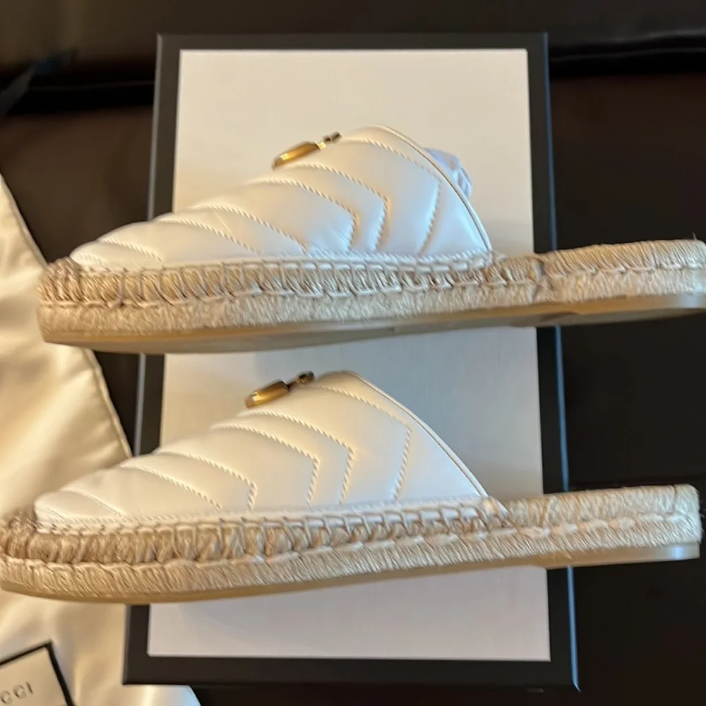 GUCCI Marmont Double G Espadrilles Nappa Charlotte White EUR 41 US 10