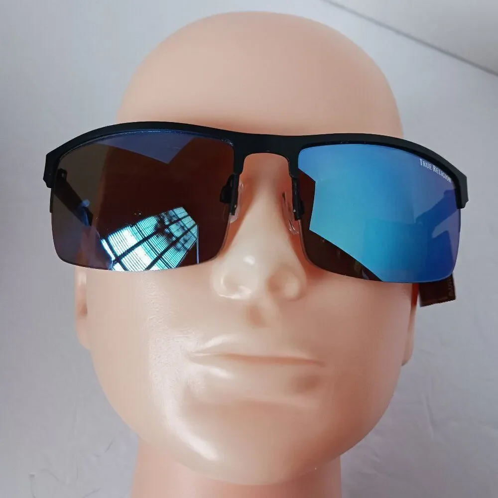 True Religion Men Sunglasses Mirrored Flat Top Men's Wrap Sport Black Color