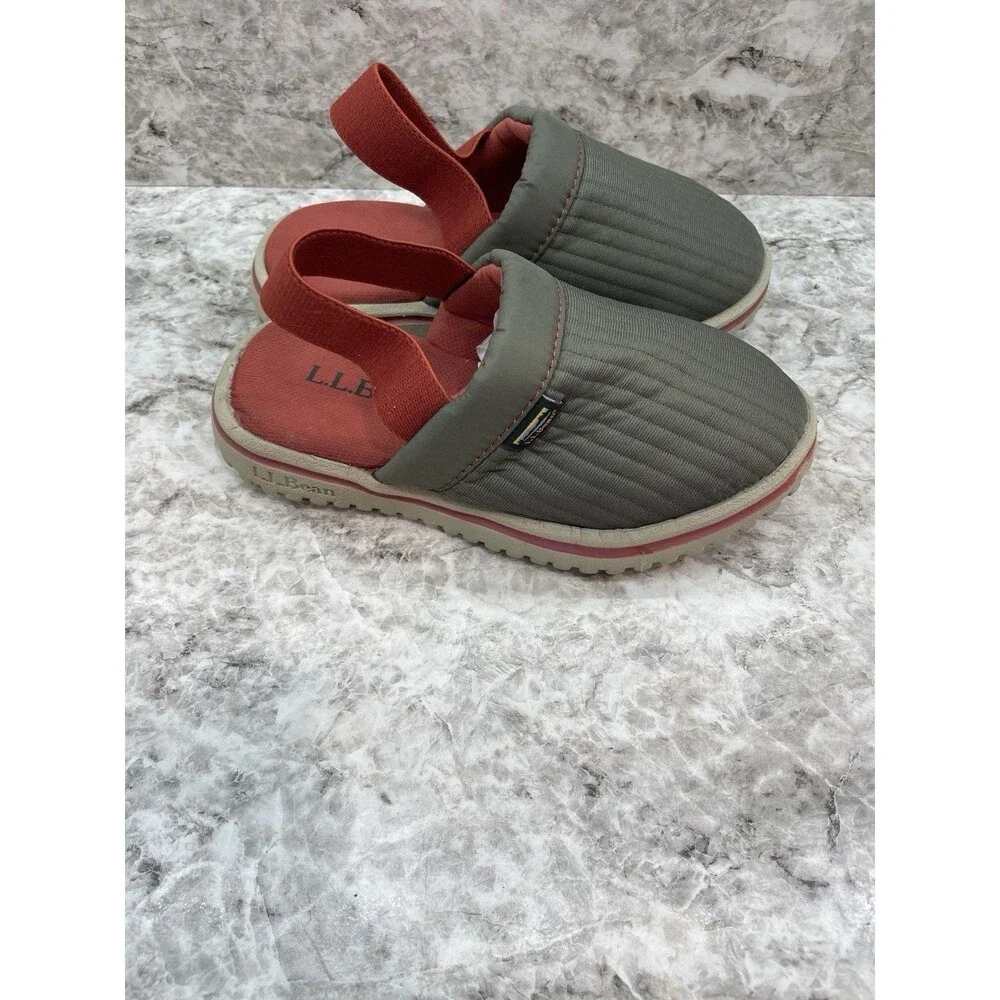 L.L. Bean Kids' Airlight Light Green Orange Slippers Elastic Strap Sz 10-11 New