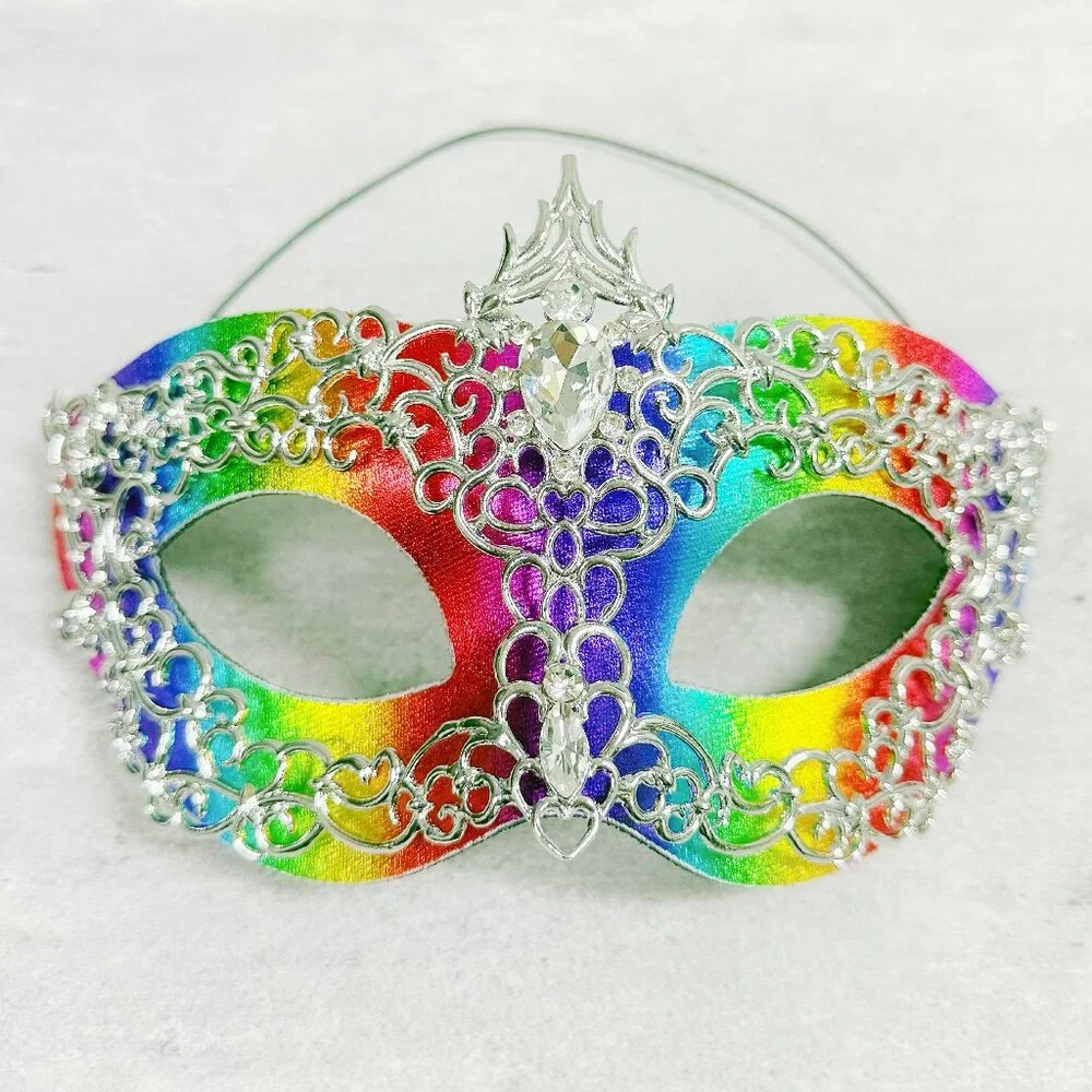 2 in 1 rainbow mask, Masquerade party wedding, silver rainbow mask, Party mask