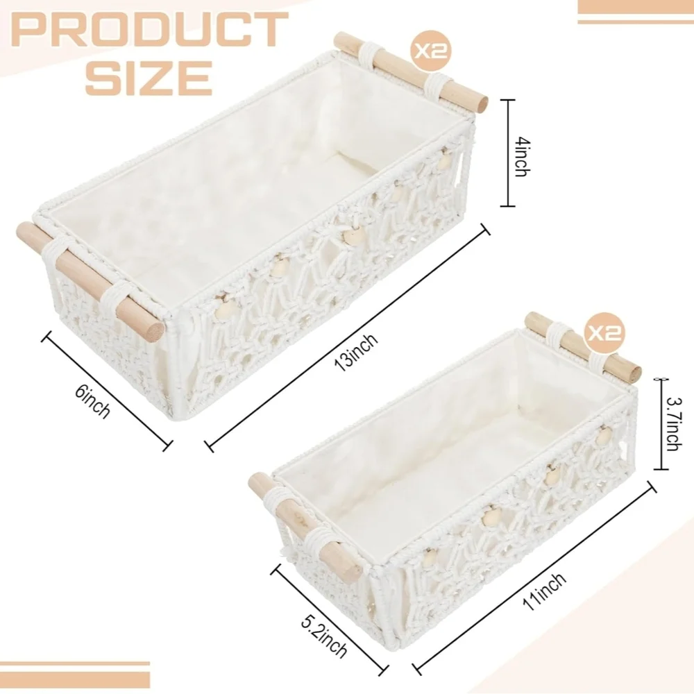 Macrame Bathroom Storage Baskets - Cream