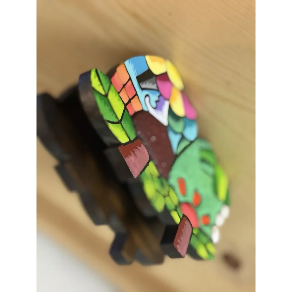 VTG Carved Wood Brightly Painted Tucan  & fruits Napkin Holder Bird Tropics Boho