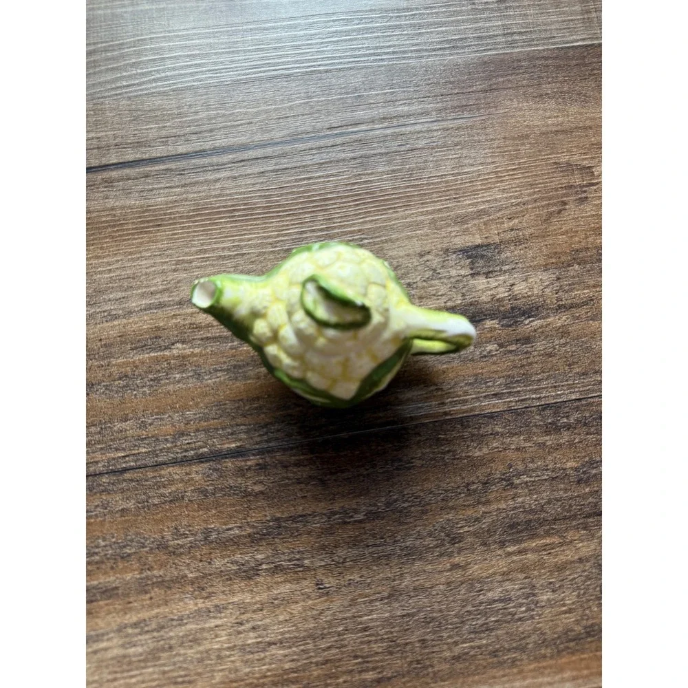 Miniature Cauliflower Ceramic Teapot Green and Cream Vegetable Novelty Decor