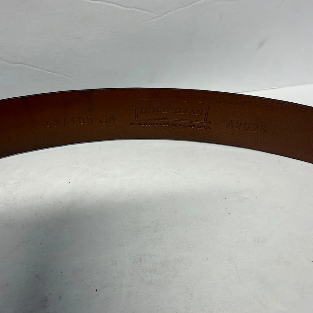 Cole Haan Mens Black Leather Dress Belt Solid Brass Buckle USA Made Size 42