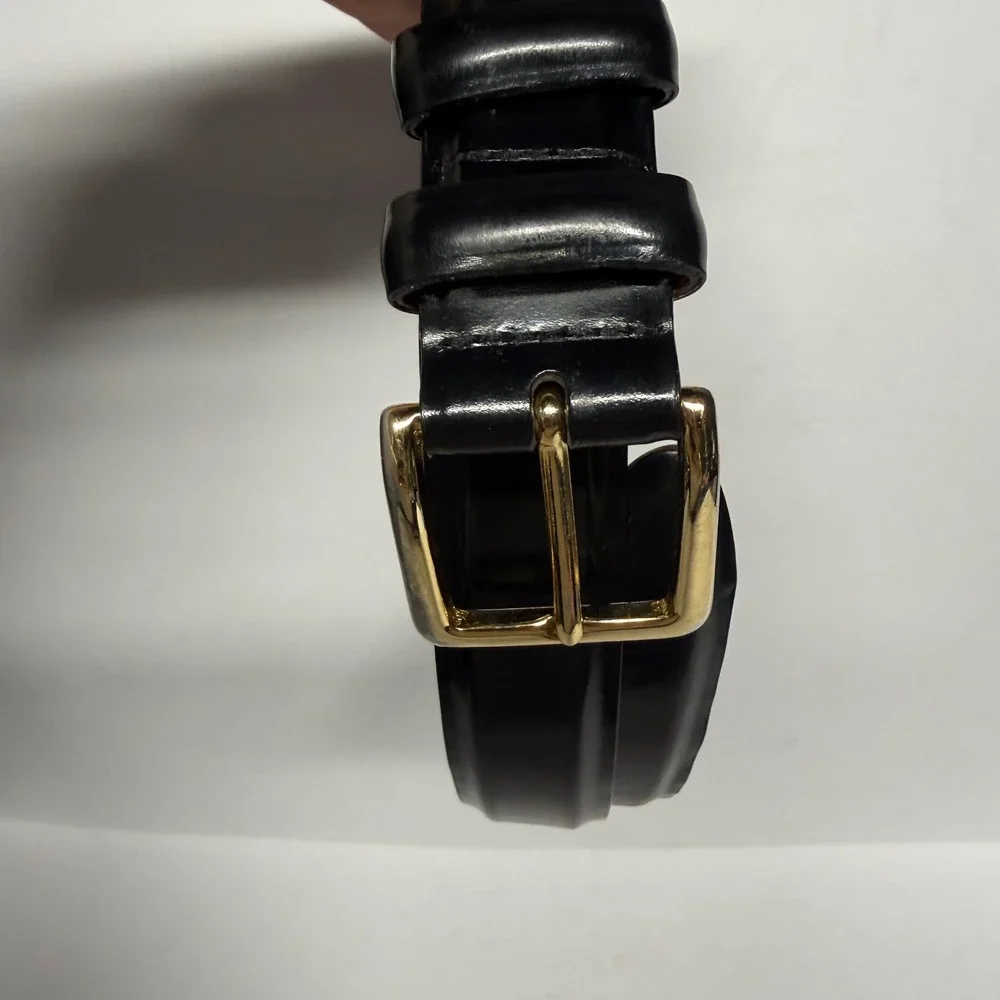 Cole Haan Mens Black Leather Dress Belt Solid Brass Buckle USA Made Size 42