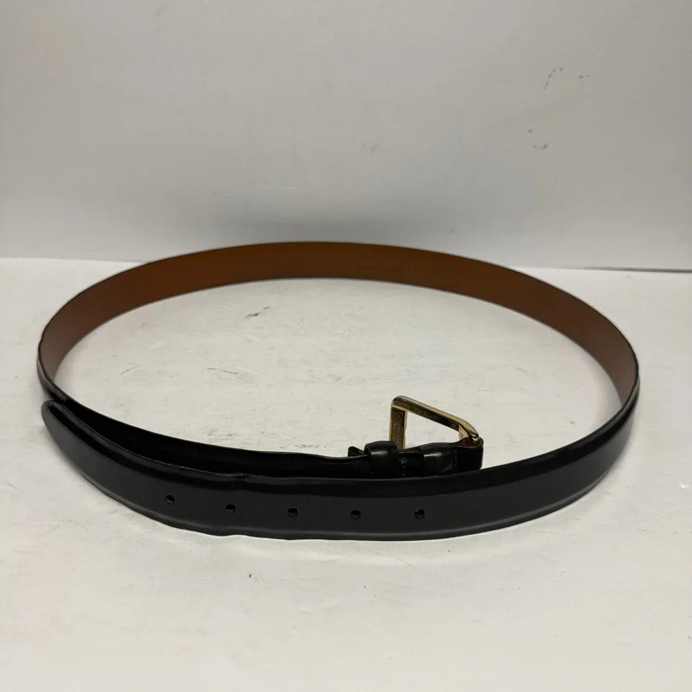 Cole Haan Mens Black Leather Dress Belt Solid Brass Buckle USA Made Size 42