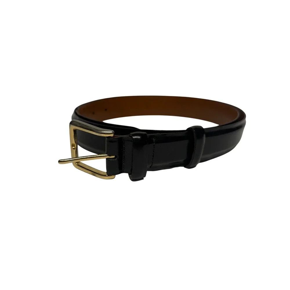 Cole Haan Mens Black Leather Dress Belt Solid Brass Buckle USA Made Size 42