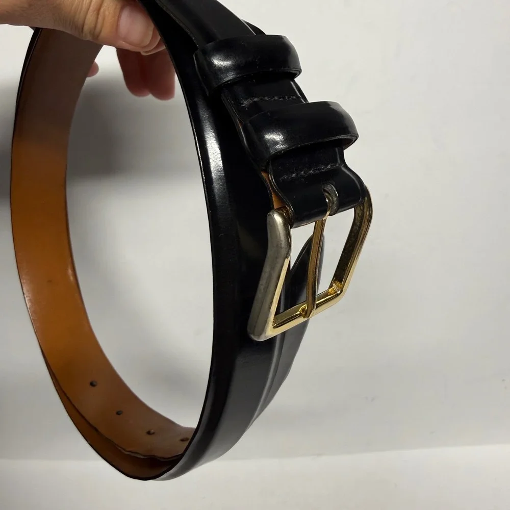 Cole Haan Mens Black Leather Dress Belt Solid Brass Buckle USA Made Size 42