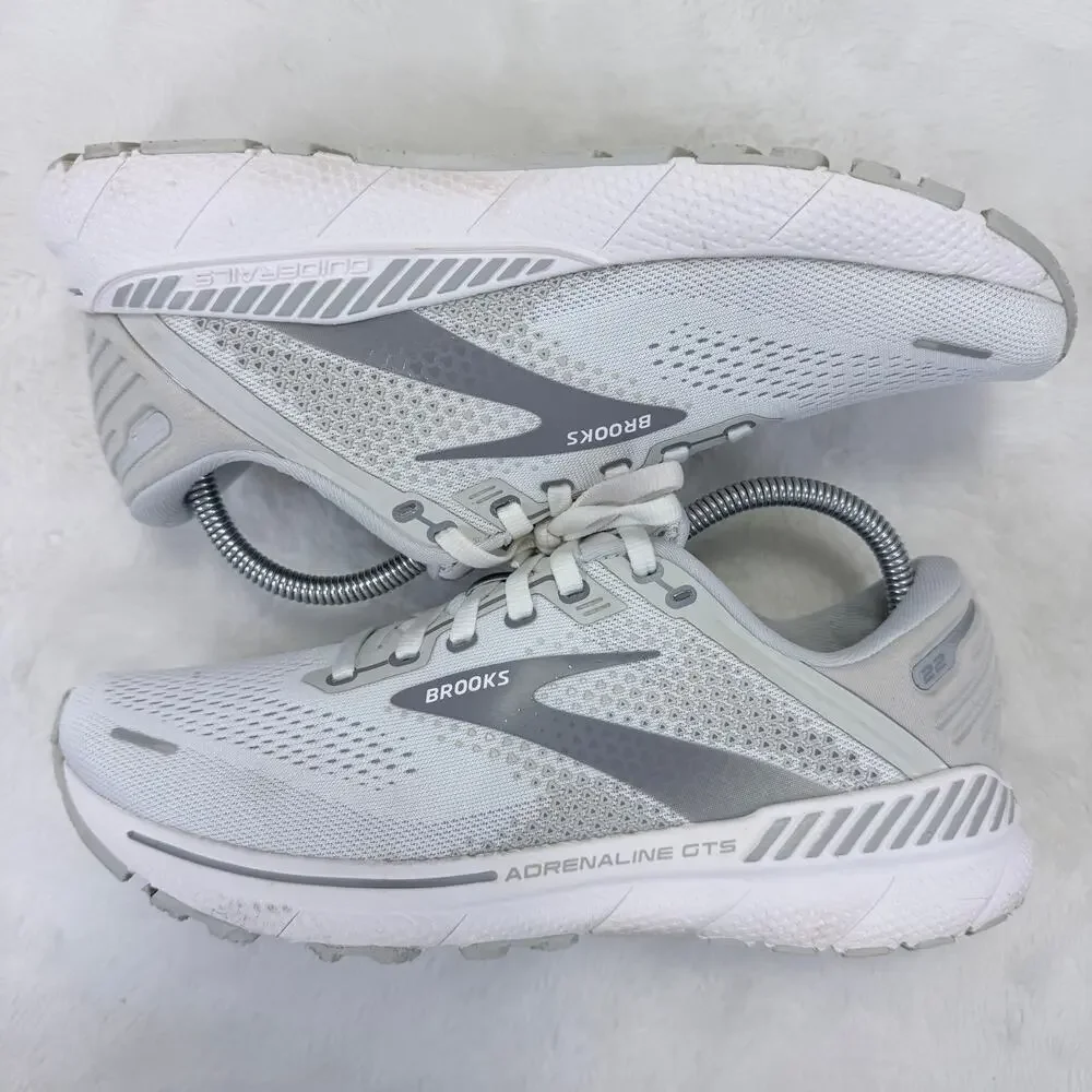 Brooks Adrenaline GTS 22 Womens Running Shoes Size 9.5 White Grey Athletic