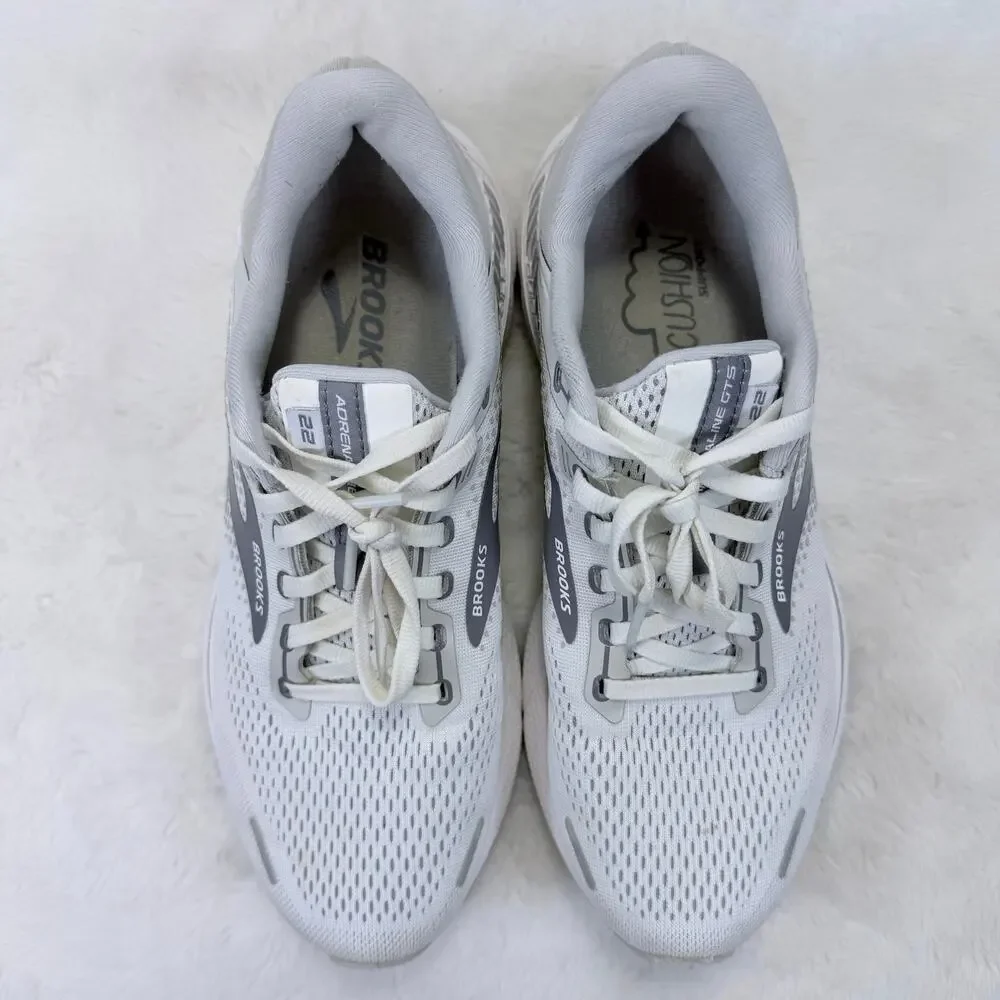 Brooks Adrenaline GTS 22 Womens Running Shoes Size 9.5 White Grey Athletic