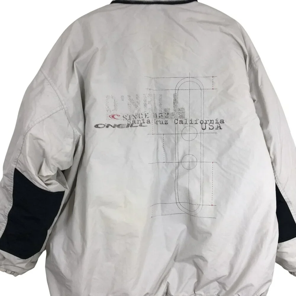 Vintage ONeill Jacket Insulated Windbreaker Black Collar Light Gray Men Size XL