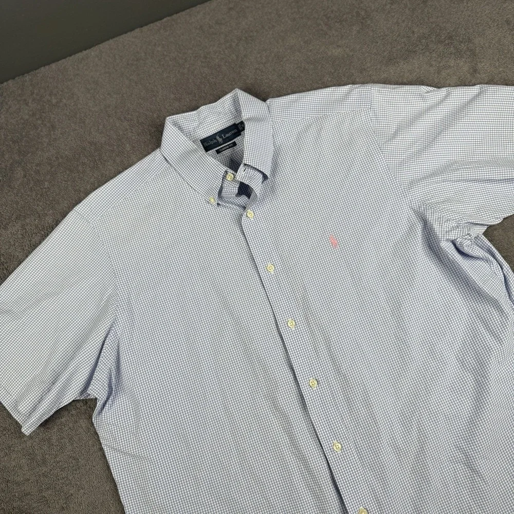 Ralph Lauren Shirt Men XL Blue Check Plaid Button Up Pink Pony Cotton Preppy
