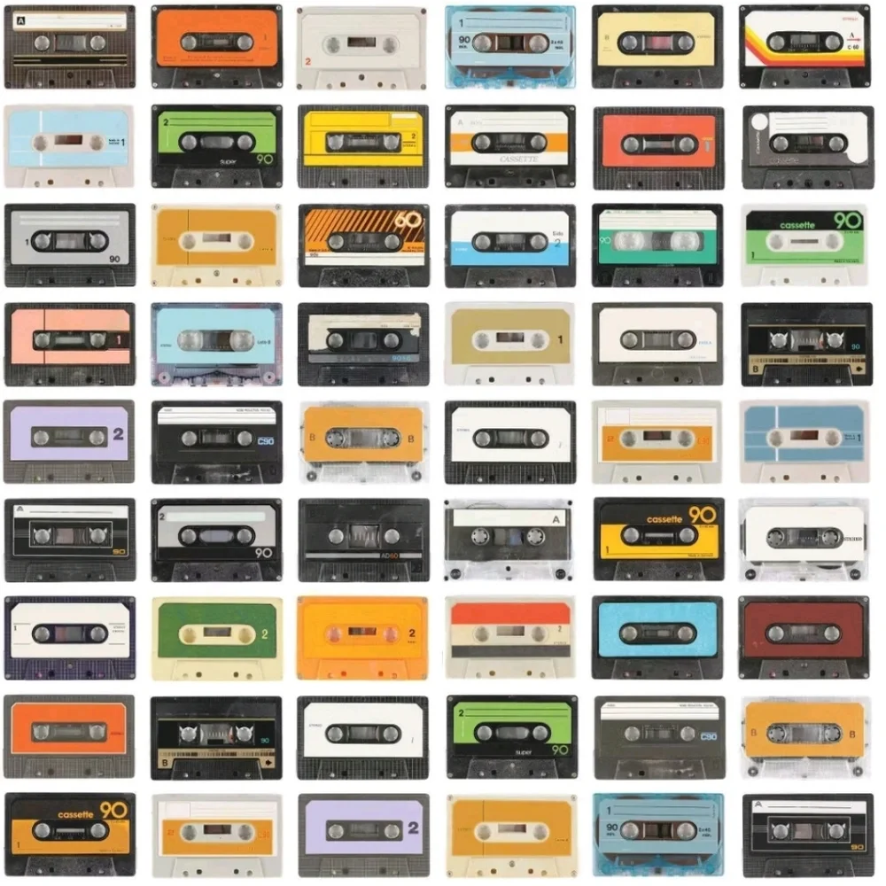 RoomMates Retro Cassettes Peel and Stick Wallpaper: Vinyl Self-Adhesive, Floral