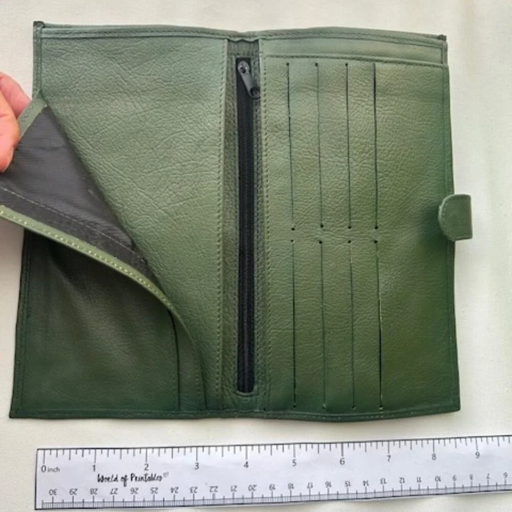 AKarenni Green Leather Mexico Designer Large WALLET