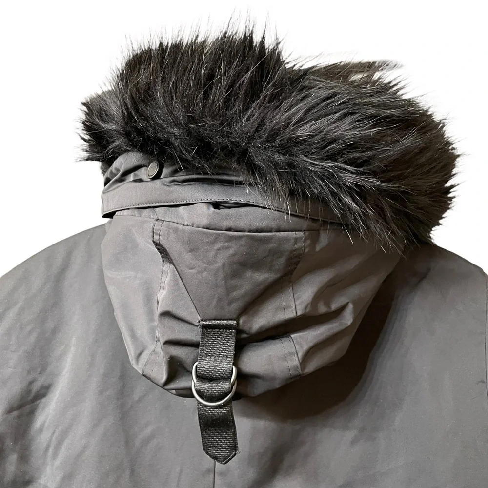 Zara‎ Man Black Faux Fur Hooded Zipper Front Windbreaker Coat Size M