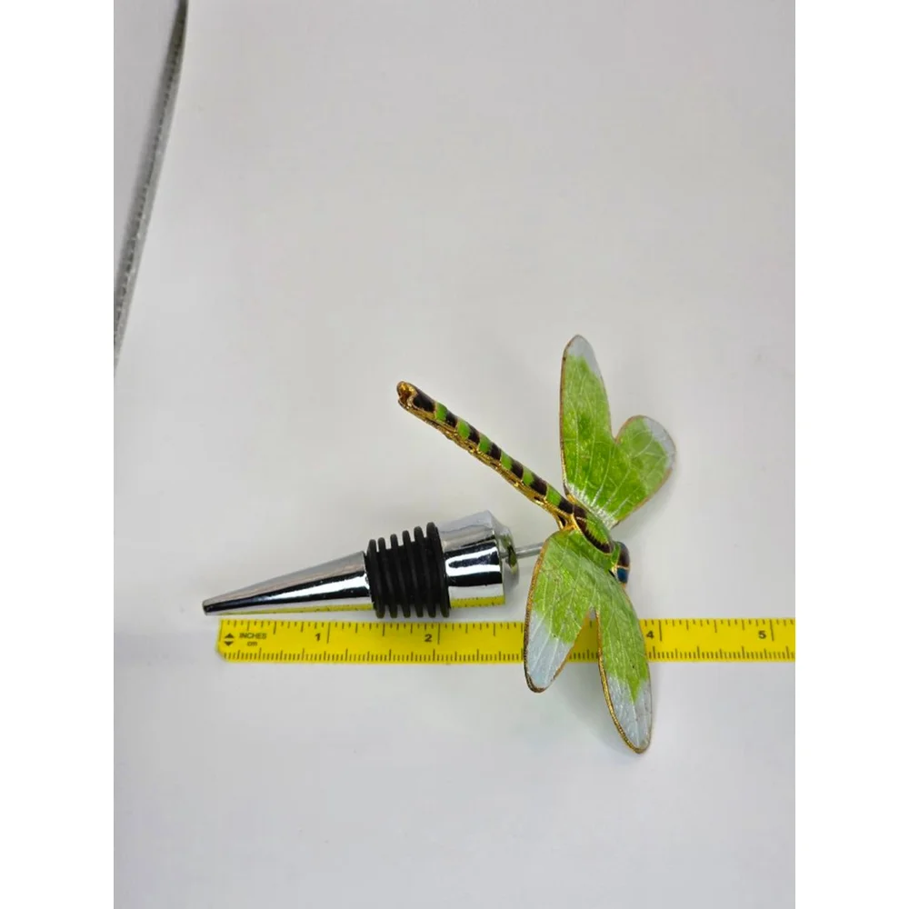 Decorative Dragonfly Wine Bottle Stopper – Green & Gold Enameled Wings