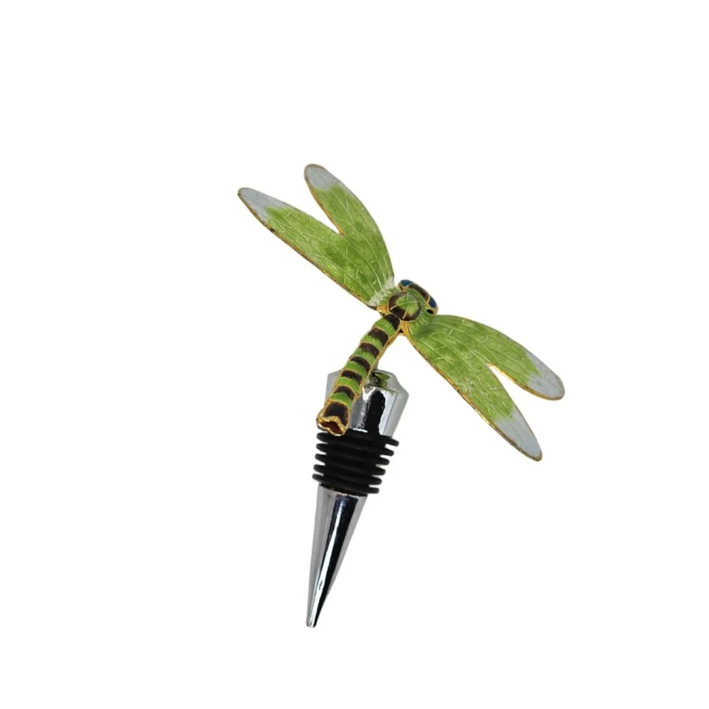 Decorative Dragonfly Wine Bottle Stopper – Green & Gold Enameled Wings