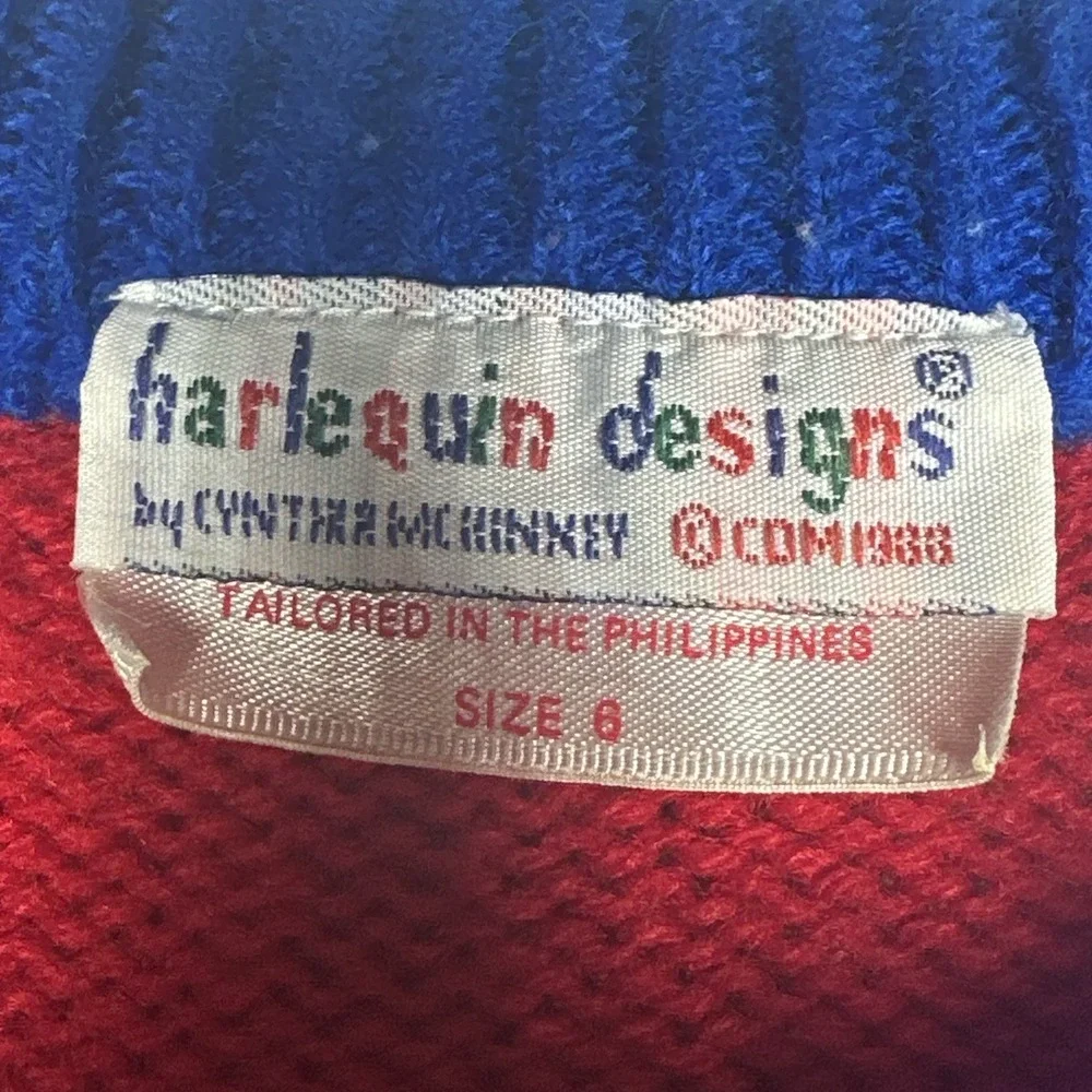 Vintage 1988 Harlequin Designs Wizard of Oz Colorblock Kids Sweater | Tag Sz: 6
